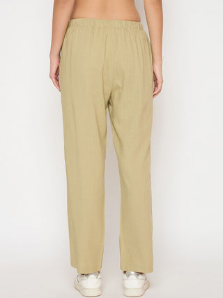 Madame Solid Rayon Blend Green Straight Trousers