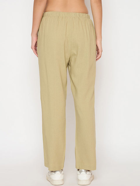Madame Solid Rayon Blend Green Straight Trousers