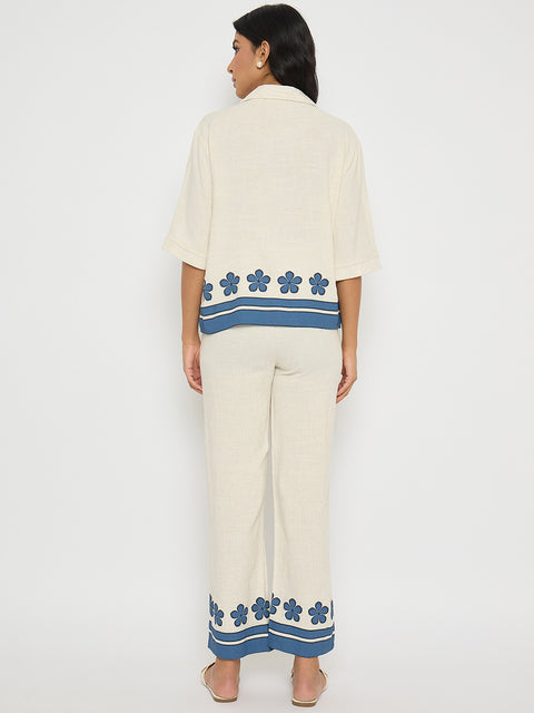 Madame Contrast Detailing Rayon Blend Beige Co-ord Set