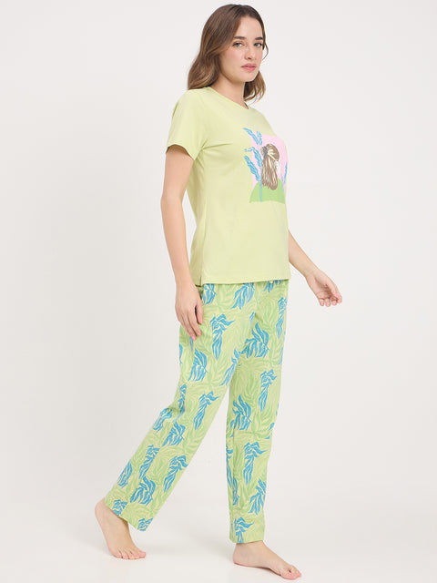 mSECRET Green Printed Cotton Night Suit