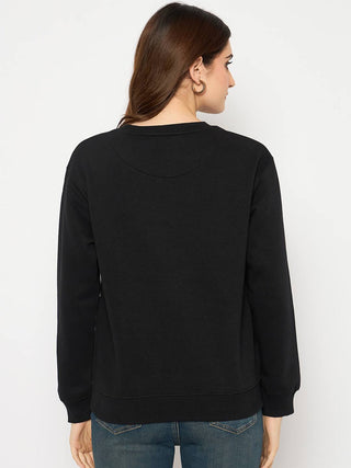 Madame Fleece Patched Black Sweatshirt