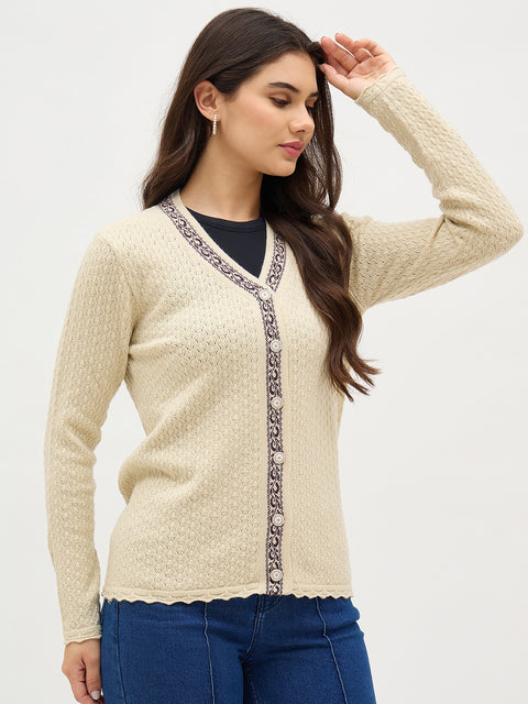 Madame Beige Contrast Detail Cardigan