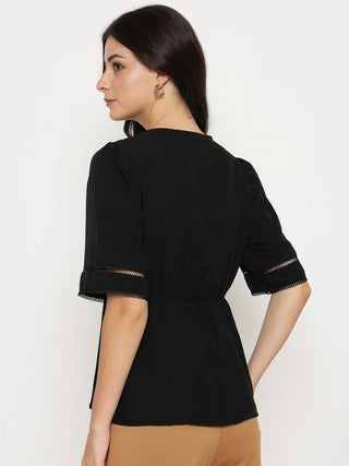 Madame V Neck Black Peplum Top