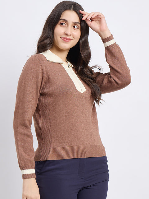 Madame Brown Contrast Trim Knit Top