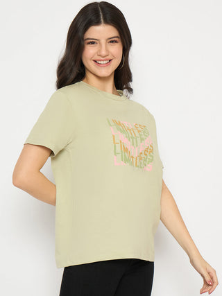 Madame Printed Pear Green Cotton T-shirt