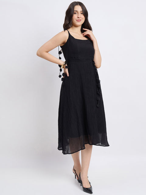 Madame Black Viscose Nylon A-Line Dress