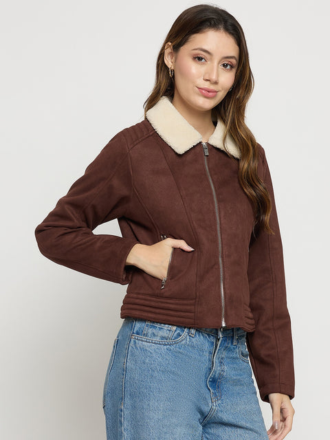 Madame Coffee Collared Full Sleeve Short Jacket