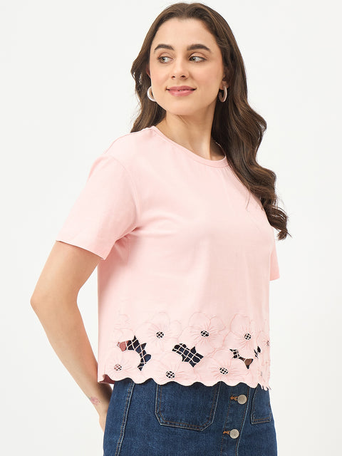 Madame Powder Pink Cotton Half-Sleeve Top