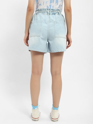 Madame Belted Waist Light Blue Denim Shorts