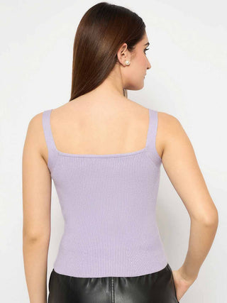 Madame Sleeveless Solid Mauve Ribbed Knit Sweater