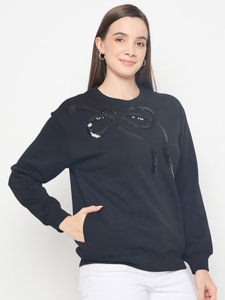 Madame Embellished Cotton Blend Black Sweatshirt