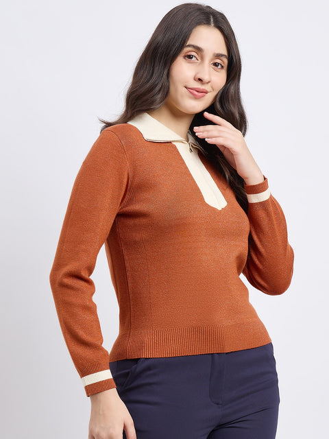 Madame Orange Contrast Trim Knit Top