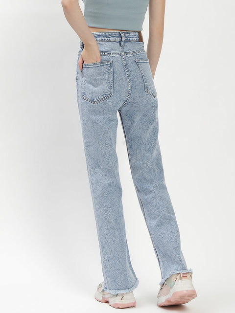 Madame Light Blue Distressed Hem Flared Jeans
