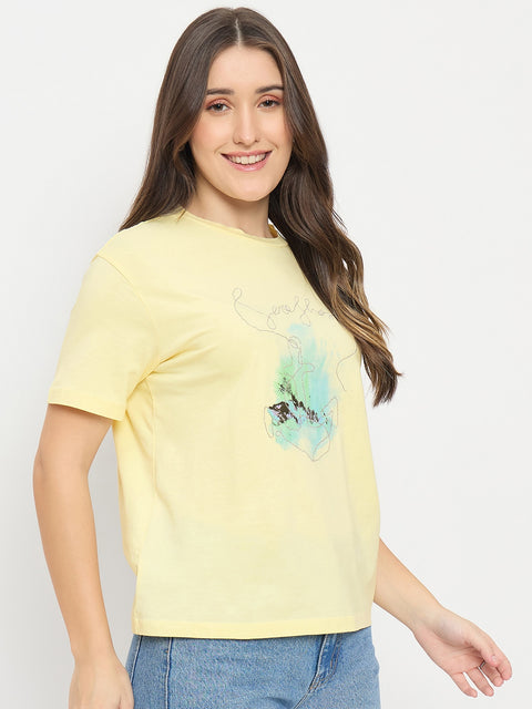 Madame Yellow Graphic Print Cotton T-Shirt