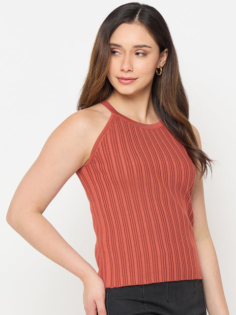 Madame Viscose Blend Halter Neck Knit Top