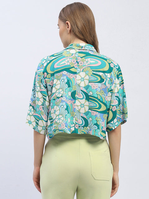 Madame Graphic Print Dark Green Half Sleeve Shirt