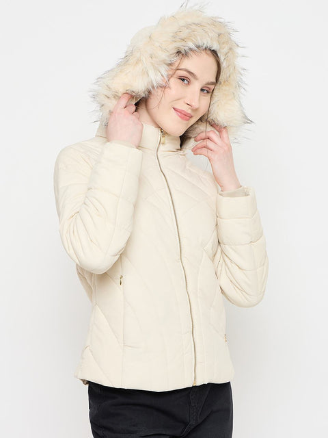 Madame Quilted Beige Jacket with Hood