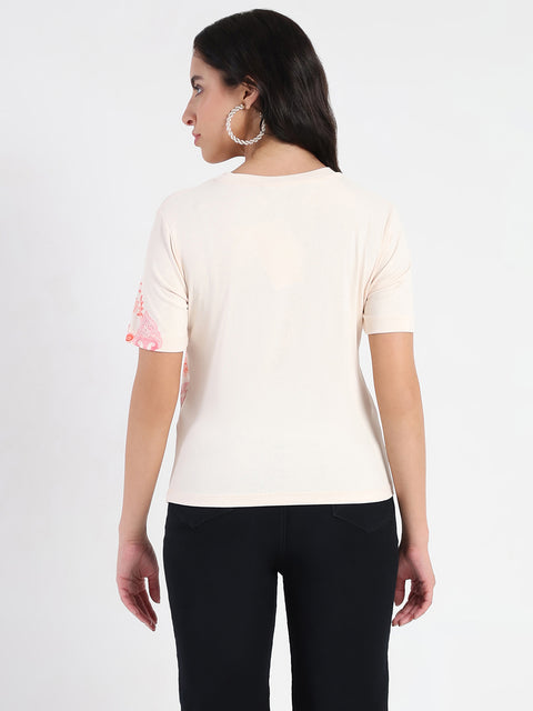 Madame Placement Sublimation Print Peach Smooth Rib T-Shirt