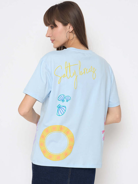 Madame Front and Back Printed Light Blue Sinker Tshirt