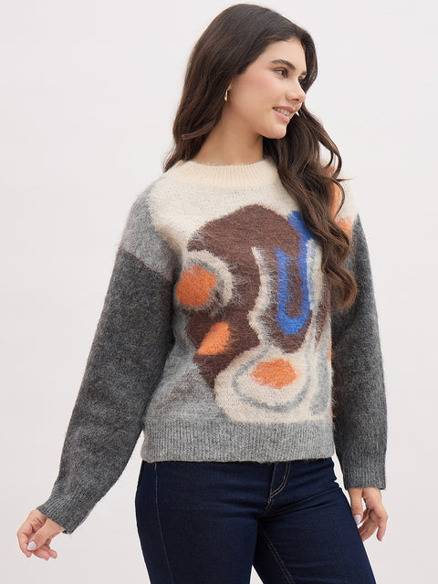 Madame Multicolor Printed Sweater