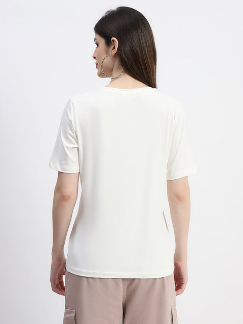 Madame Typography Print Off White Cotton T-Shirt
