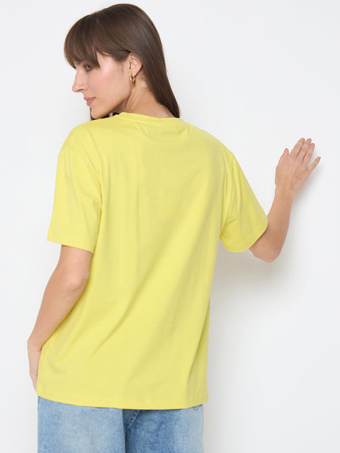 Madame Swarovski Detail Graphic Print Lemon Yellow Sinker T-shirt