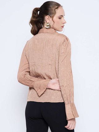 Madame Crushed Tissue Flounce Sleeve Beige Shirt