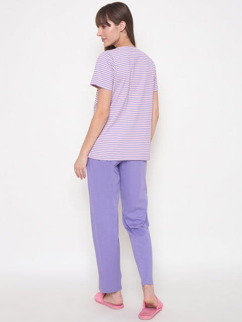 mSECRET Printed Top, Shorts and Bottoms Purple Night Suit