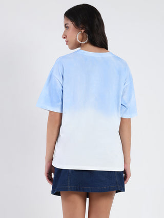Madame Ombre Loose Fit Sky Blue Oversize Cotton T-shirt