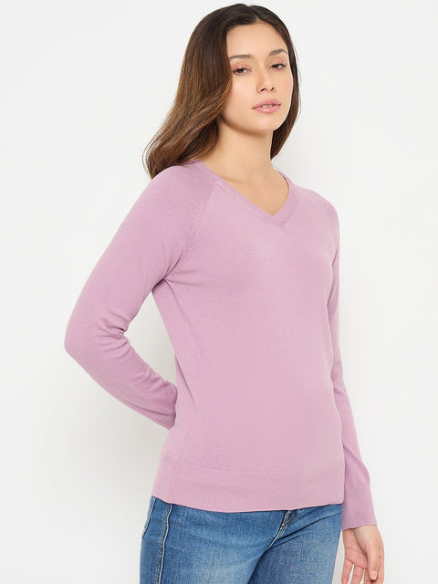 Madame V Neck Solid mauve Sweater