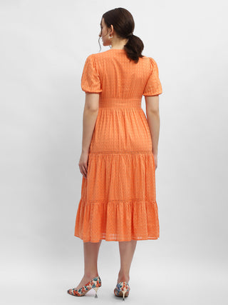 Madame V-Neck Orange Tiered Maxi Dress