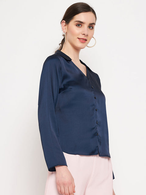 Madame Navy Satin Shirt