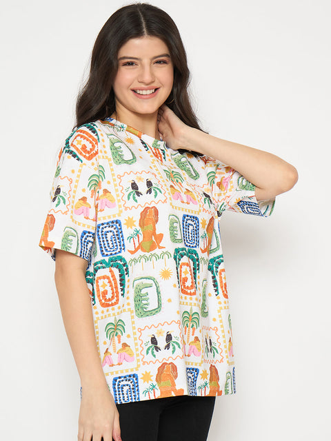 Madame All Over Graphic Print White T-shirt