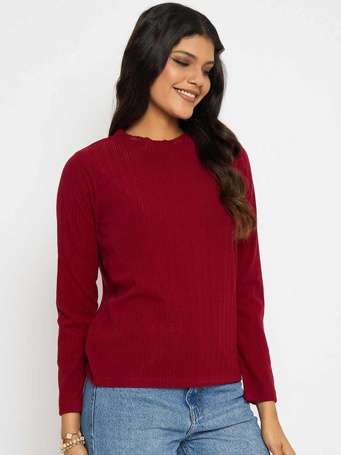 Madame Solid Maroon Tencel Blend Top