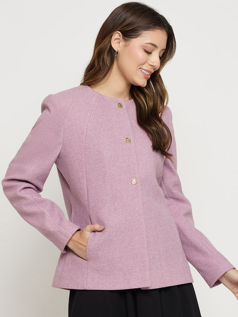 Madame Mauve Round Neck Full Sleeve Short Coat