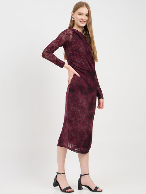 Madame Textured Maroon Bodycon Dress