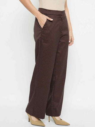 Madame Solid Brown Flared Trousers