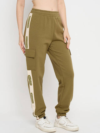 mSECRET Graphic Print Olive Green Tapered Track Bottoms