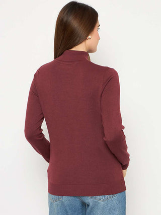Madame Turtle Neck Ribbed Cuff Wine Red Sweater