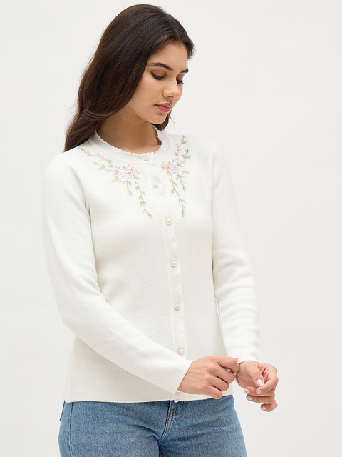 Madame Off White Embroidered Cardigan