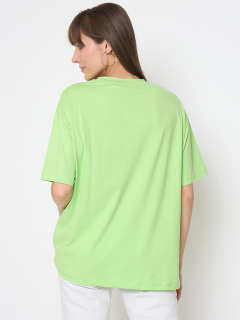 Madame Botanical Print Short Sleeve Green Cotton Blend T-shirt