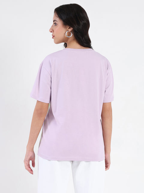 Madame Graphic Print Cord Detailed Lilac Sinker T-Shirt