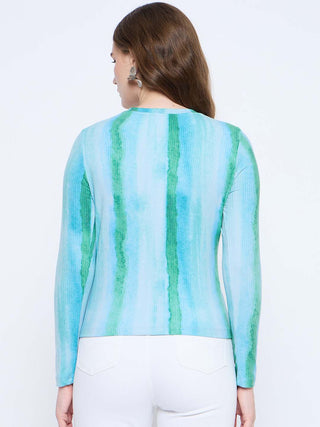 Madame Abstract Print Crew Neck Loose Fit Mint Green Top