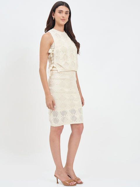Madame Beige Cotton Knit Skirt Co-ord Set