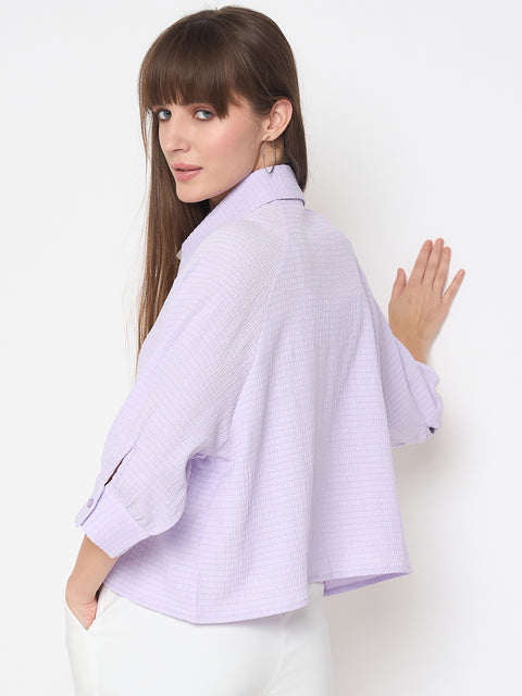 Madame Shirt Collar Buttoned Orange Lilac Shirt