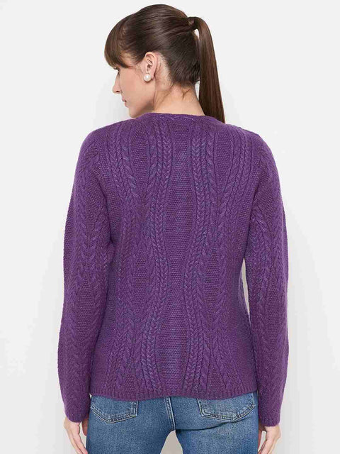 Madame Cable Knit Plum Acrylic Blend Cardigan