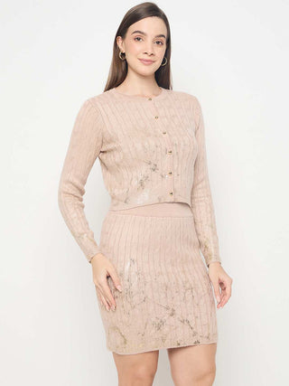 Madame Buttoned Top and Mini Skirt Peach Co-ord Set