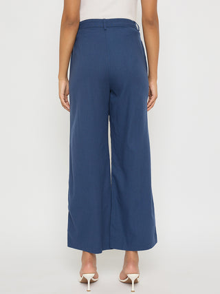 Madame Solid Navy Blue Rayon Blend Gurkha Trousers