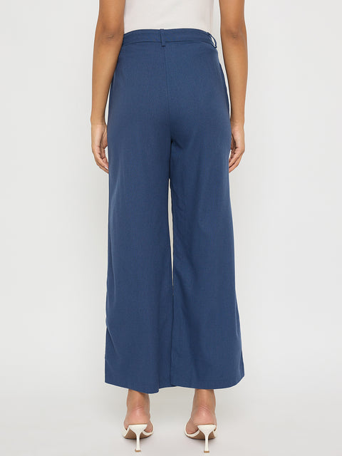 Madame Solid Navy Blue Rayon Blend Gurkha Trousers