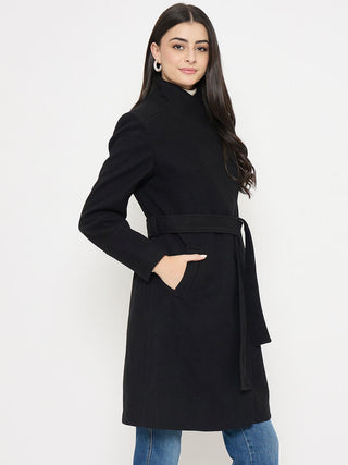 Madame Solid Black Long Coat